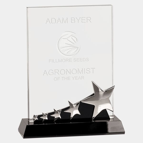 8" Rectangle Crystal with Stars on Pedestal Base Thumbnail