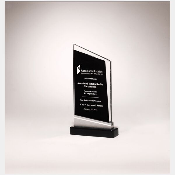 4 3/4" x 7 7/8" Zenith Series Glass Award, Piano Finish Base with Aluminum Accent Thumbnail