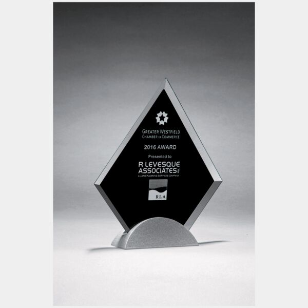 6 1/4" x 7 3/8" Diamond Shaped Glass Award, Silkscreen on Metal Base Thumbnail
