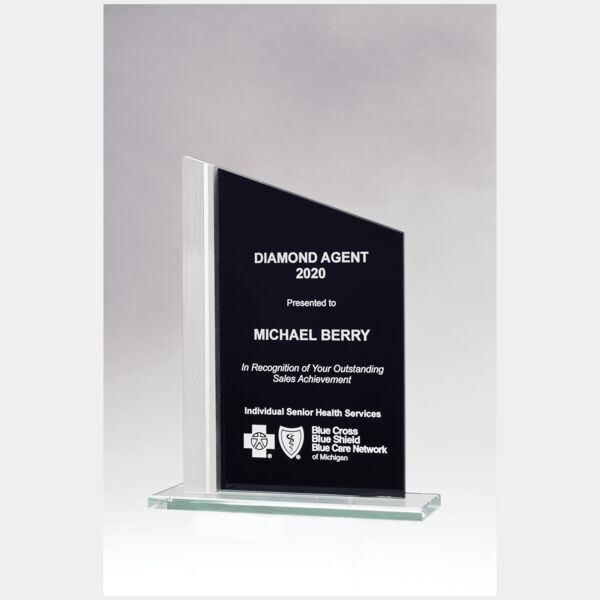 6 1/8" x 7 3/4" Zenith Series Silkscreened Glass with Brushed Aluminum Post Thumbnail