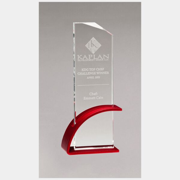 3 7/8" x 10 1/8" x 1/2" Thick Contemporary Glass Award, Arched Base with Matte Metallic Finish Thumbnail