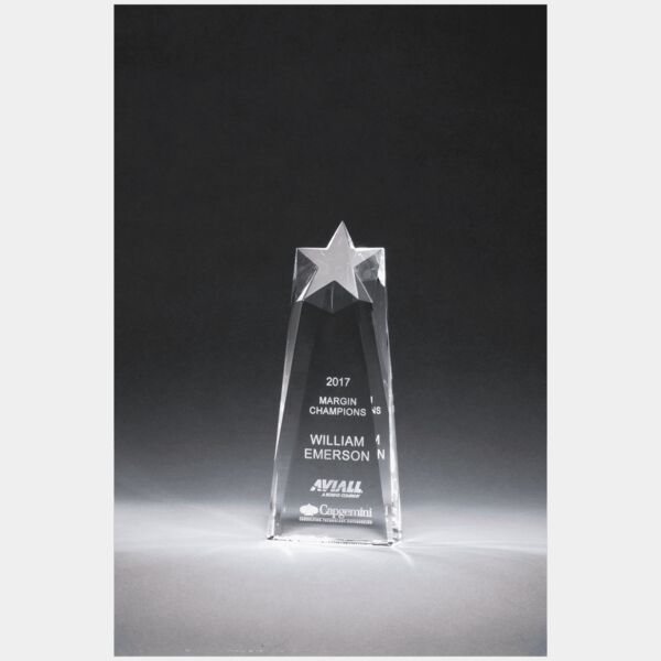4" x 8 1/2" x 1 1/2" (Tapered) Star Trophy Carved From a Block of Crystal Thumbnail