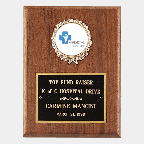 6" x 8" American Plaque with Border Laserable Brass Plate and 2" Insert Holder- Witney Series (2" Inserts Sold Seperately) Thumbnail