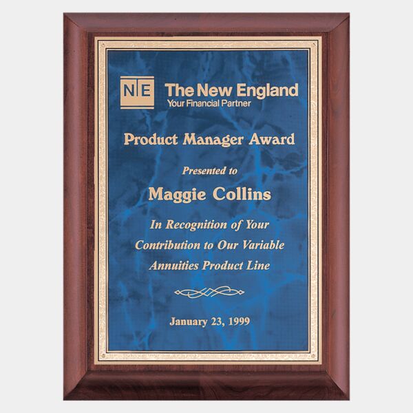 7" x 9" Hand Rubbed Finish Plaque with Sapphire Marble Border LaserFX Plate Thumbnail