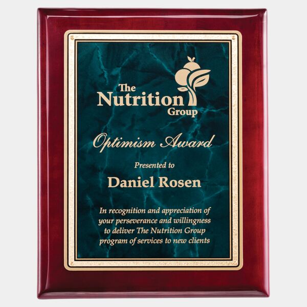 10 1/2" x 13" Piano Finish Plaque with Emerald Marble/ Florentine Design LaserFX Plate Thumbnail