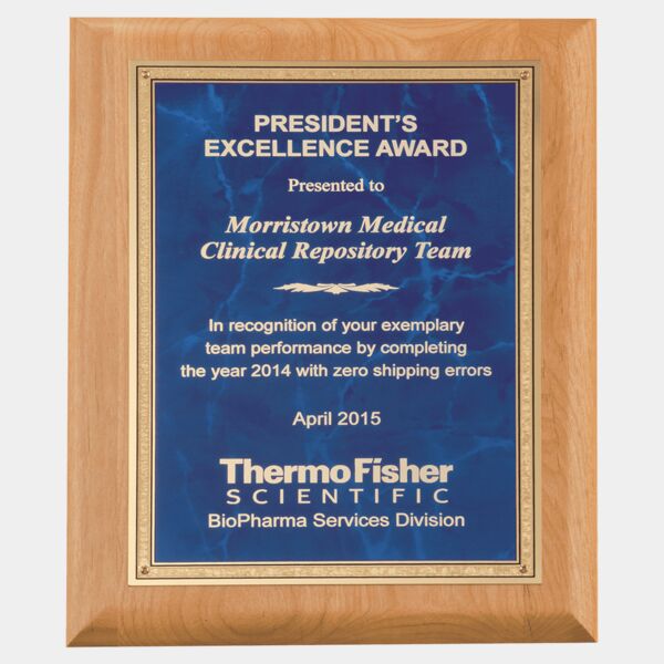 9" x 12" Natural Wood Plaque with Sapphire Marble Florentine Bordered LaserFX Plate Thumbnail