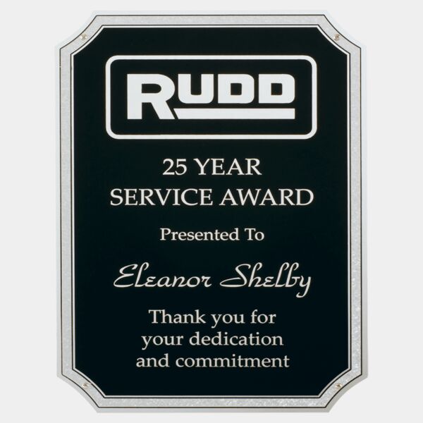 5 1/4" x 7 1/4 Notched Corner Aluminum Plate with Florentine Border and Textured Center Thumbnail