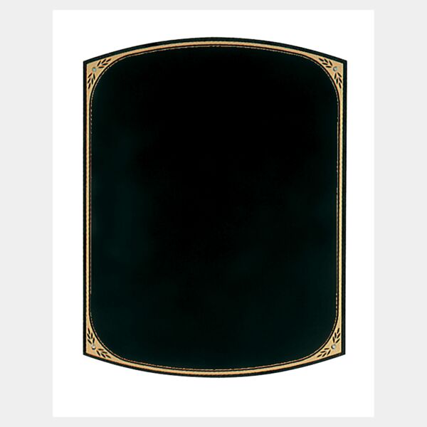 7 1/2" x 9 1/2" Brass Plate with Notched Corners, Leaf Design Florentine Border and Four Holes (Fits P1803) Thumbnail