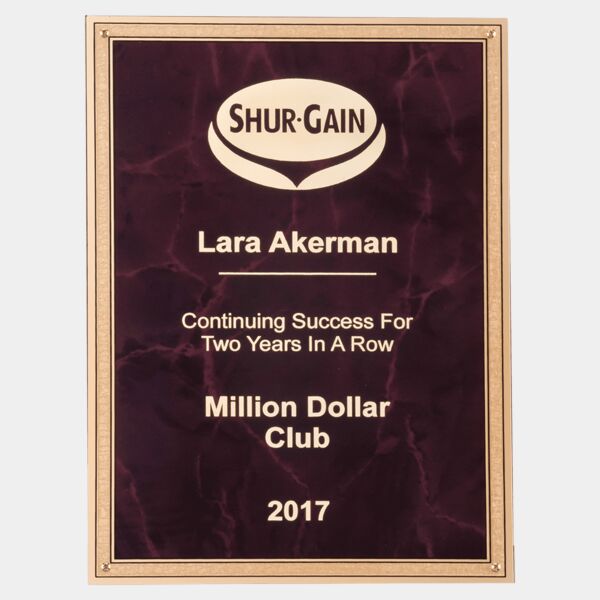 7" x 10" Ruby Marble Brass Plated Steel Plate with 4 Holes and Florentine Border Thumbnail