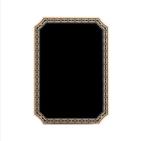 6" x 8 1/2" Brass Plated Steel Plate with Notched Corners, Florentine Link Border and Four Holes Thumbnail