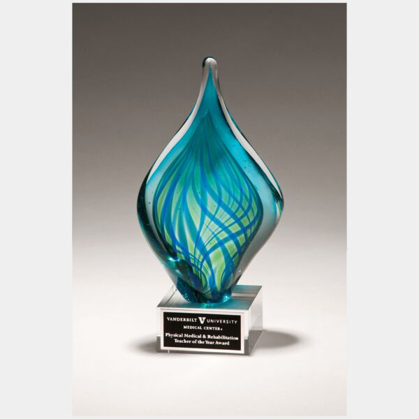 8 3/4" and Twist Art Glass on Glass Base with Laserable Aluminum Plate Thumbnail